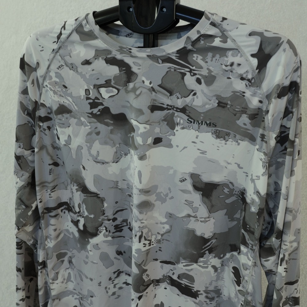Simms SolarFlex Shirt Mens XXL 2XL Cloud Veil Camo Grey Long Sleeve UPF Fishing
